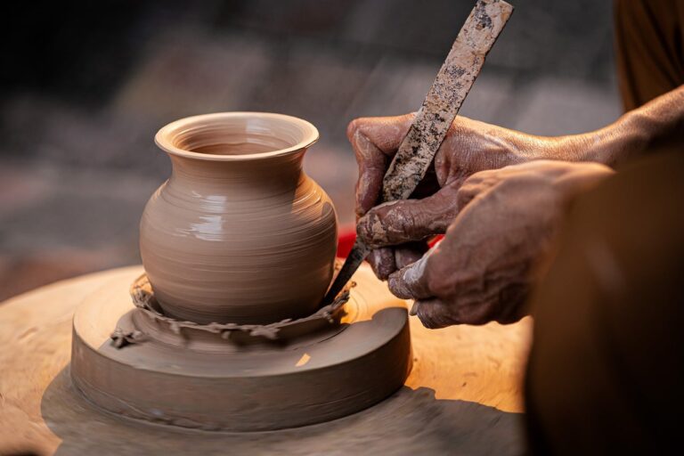 handmade pottery mugs table