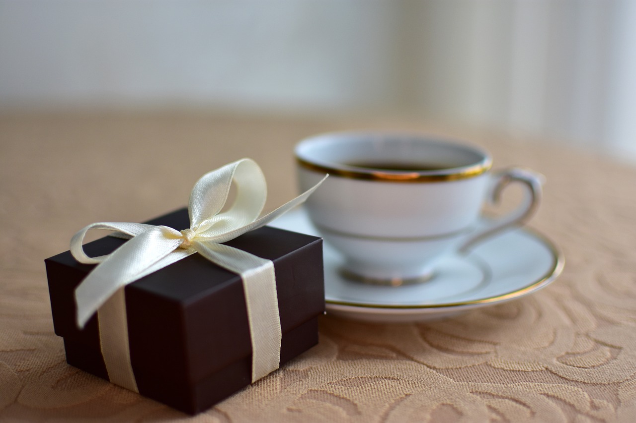gift, box, present, coffee, tea