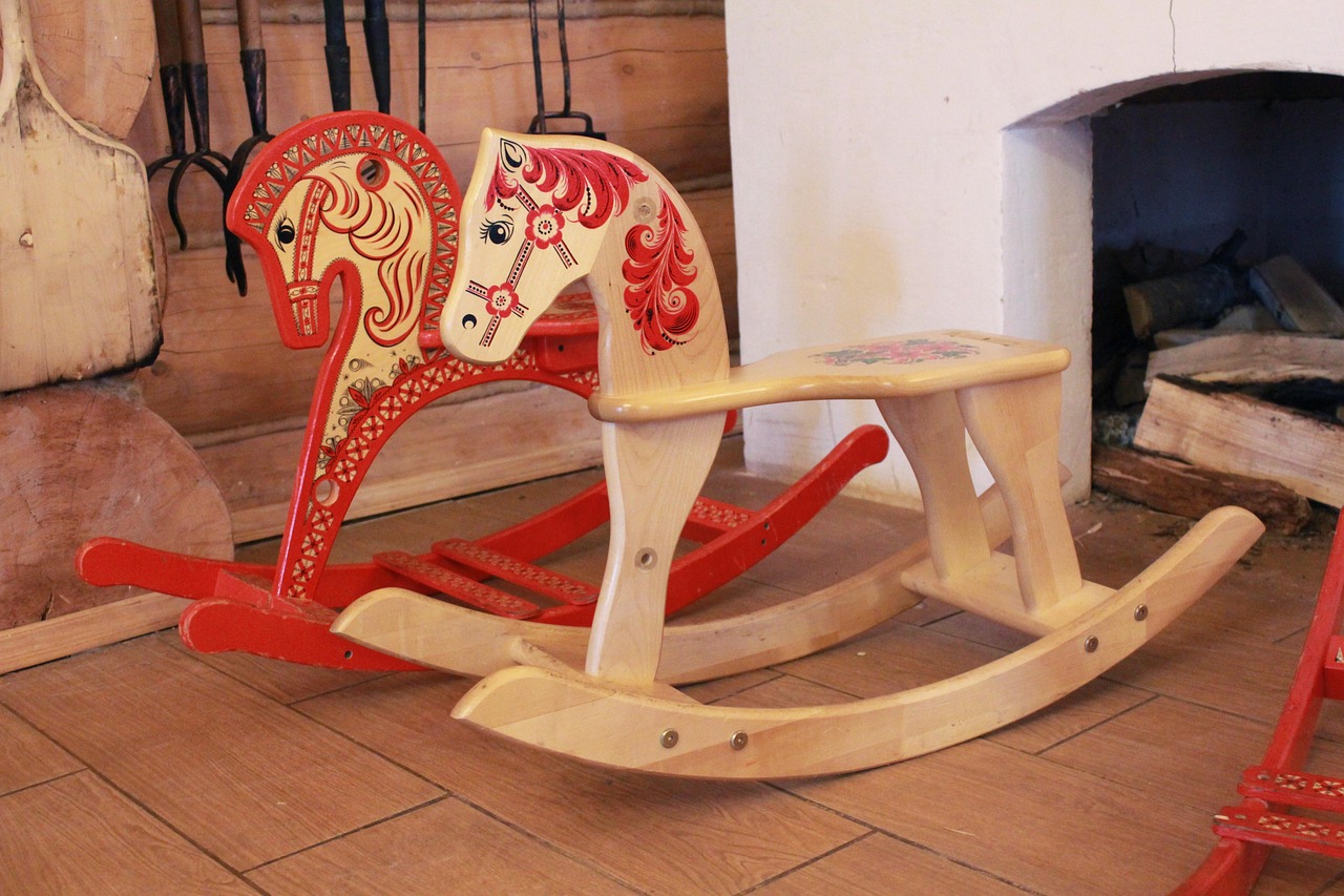 horse, horse-rocking chair, nature, wooden horse, khokhloma, children, toy, vintage toy, russian toy, horses, rocking ho