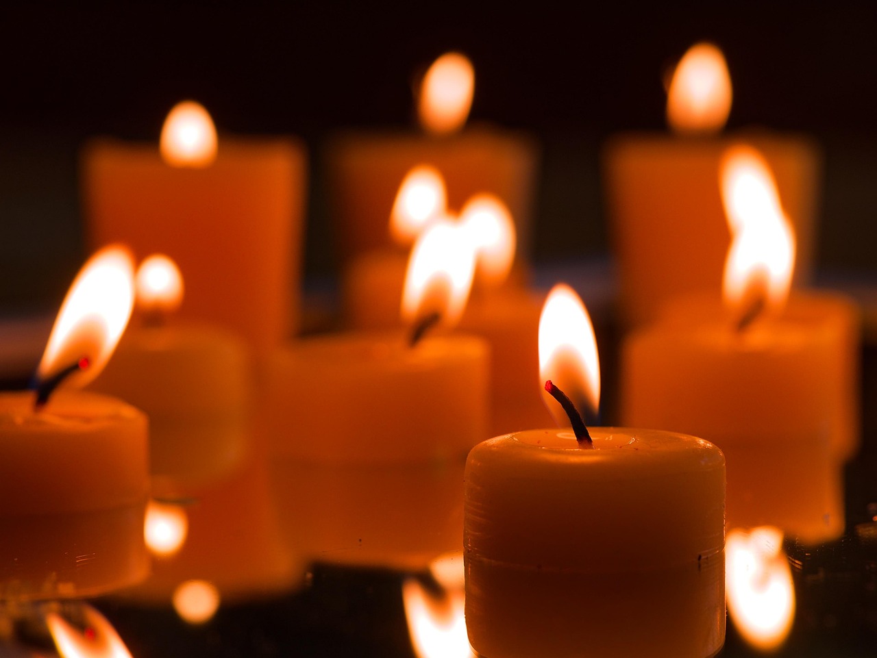 Several rolled beeswax candles displayed on a shelf with natural light.